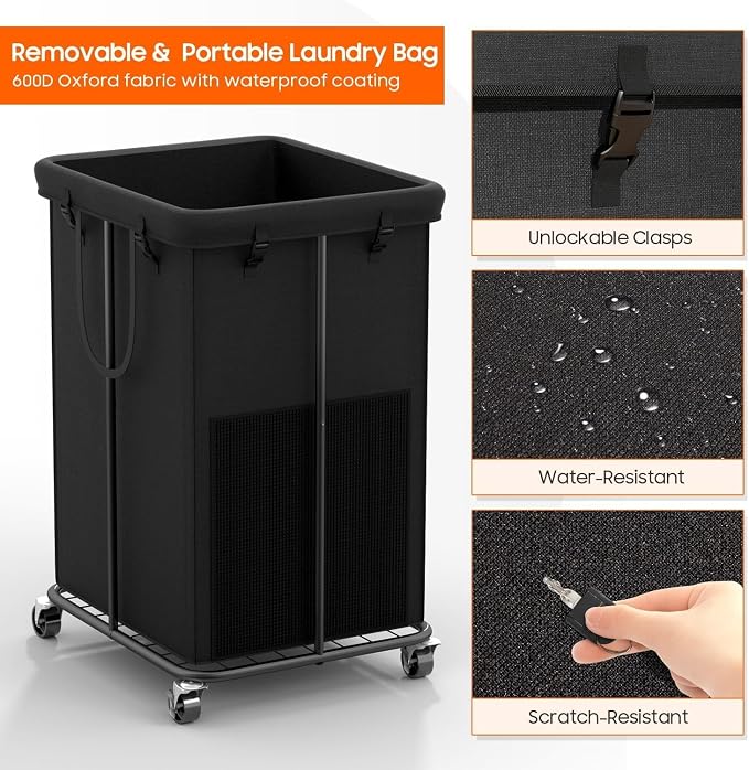 150L Laundry Hamper with Wheels, Rolling Laundry Basket with Metal Frame and - Image 5