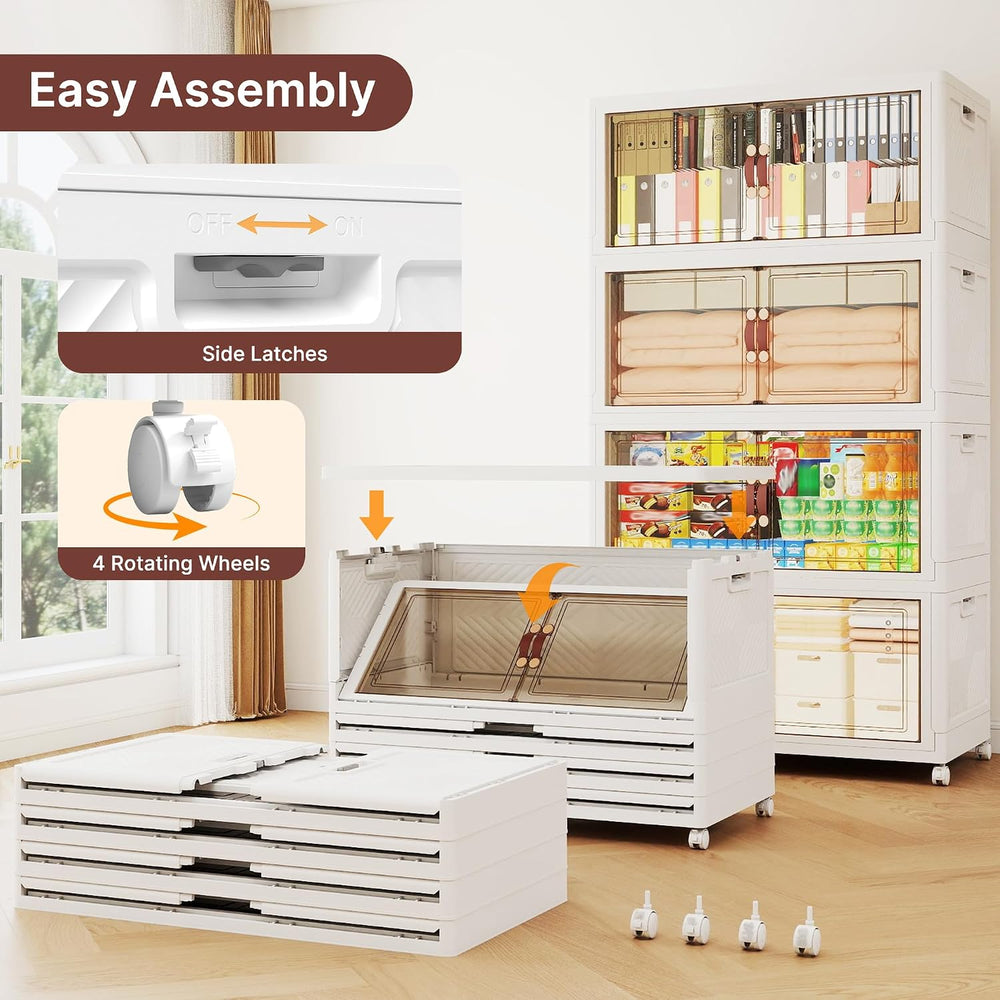 1136QT Extra Large Stackable Storage Bins with Lids & Wheels & Door,