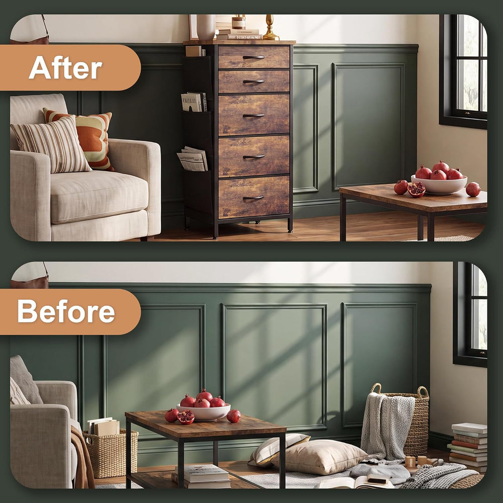 HCHQHS Tall Dresser for Bedroom 5 Drawers Fabric Rustic Brown