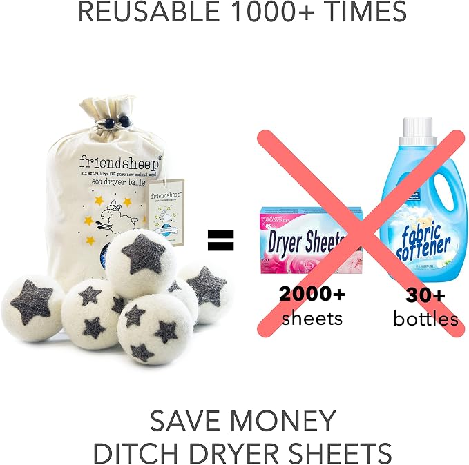 Friendsheep Wool Dryer Balls 6 Pack XL Organic Premium Reusable Cruelty Free - Image 3
