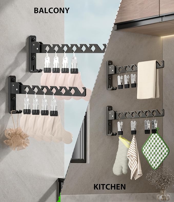 Wall Mount Coat Hanger Holder Black Clothes Drying Organizer Rack Garment Hooks - Image 5