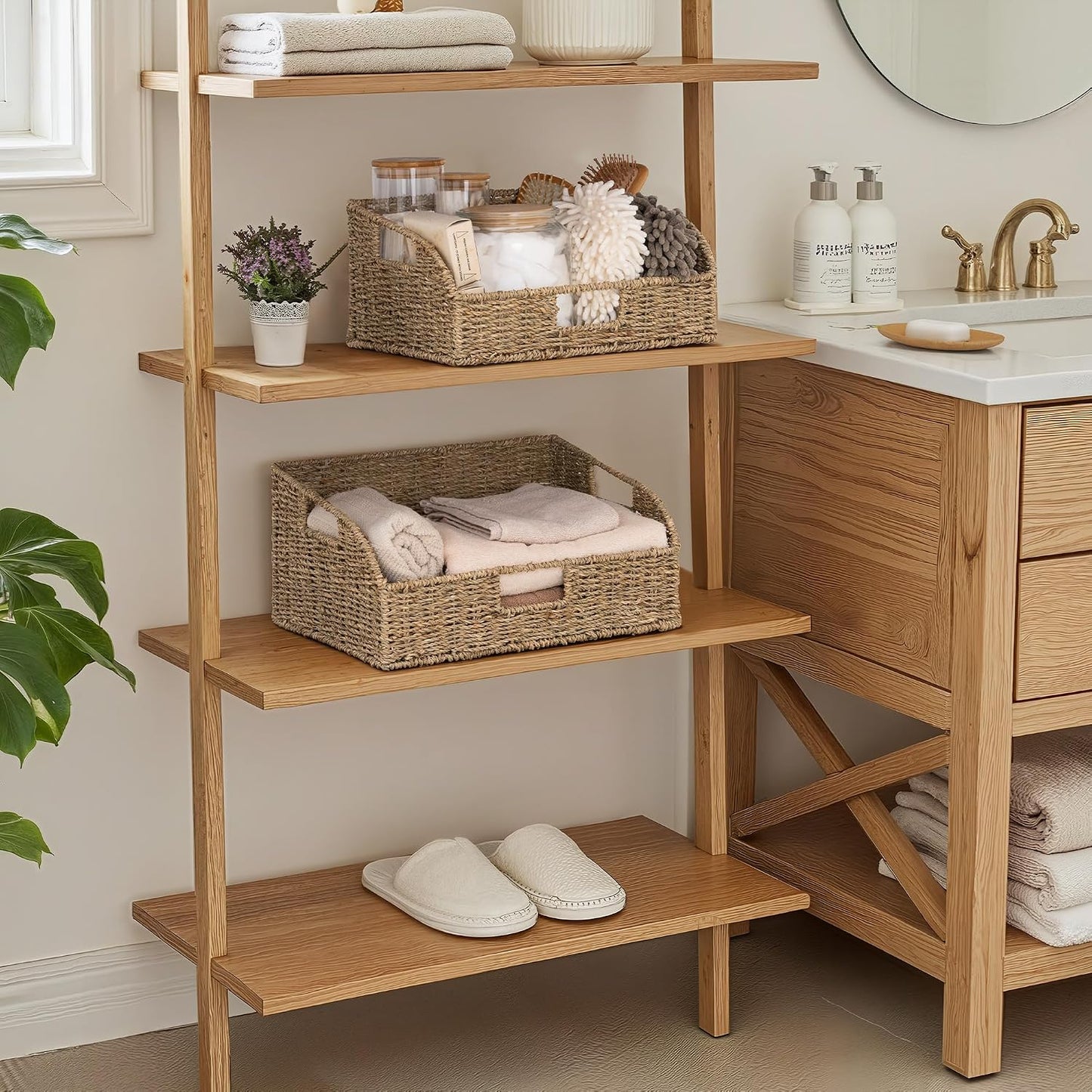 StorageWorks Pantry Baskets for Organizing, Seagrass Storage Baskets,2-Pack | Large Seagrass Baskets, Wicker Storage Baskets for Shelves,Pantry Organizers and Storage,Handwoven Wicker Baskets for Storage