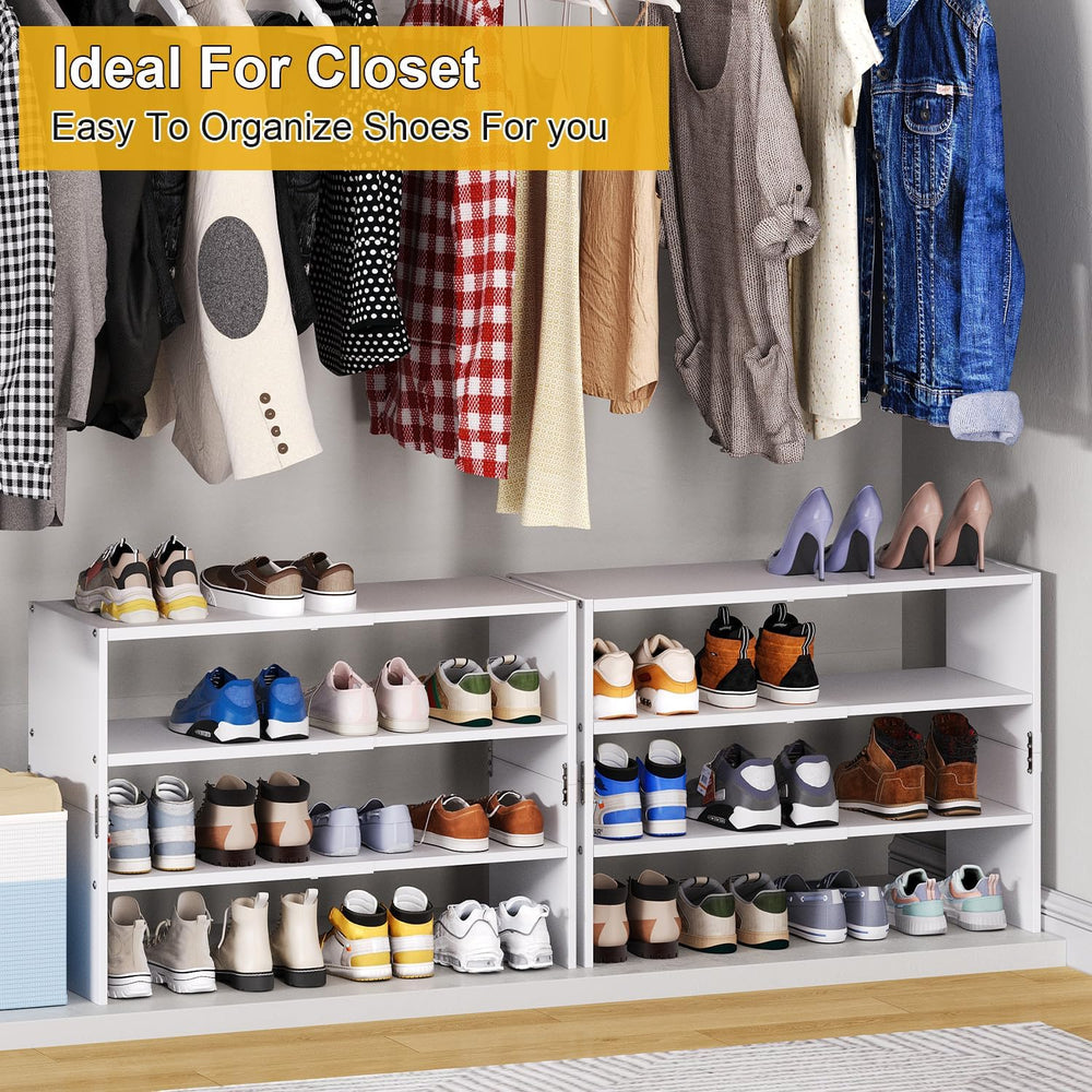 White Shoe Rack Organizer for Closet, 3-Tier Expandable Shoe Shelf, Stackable...