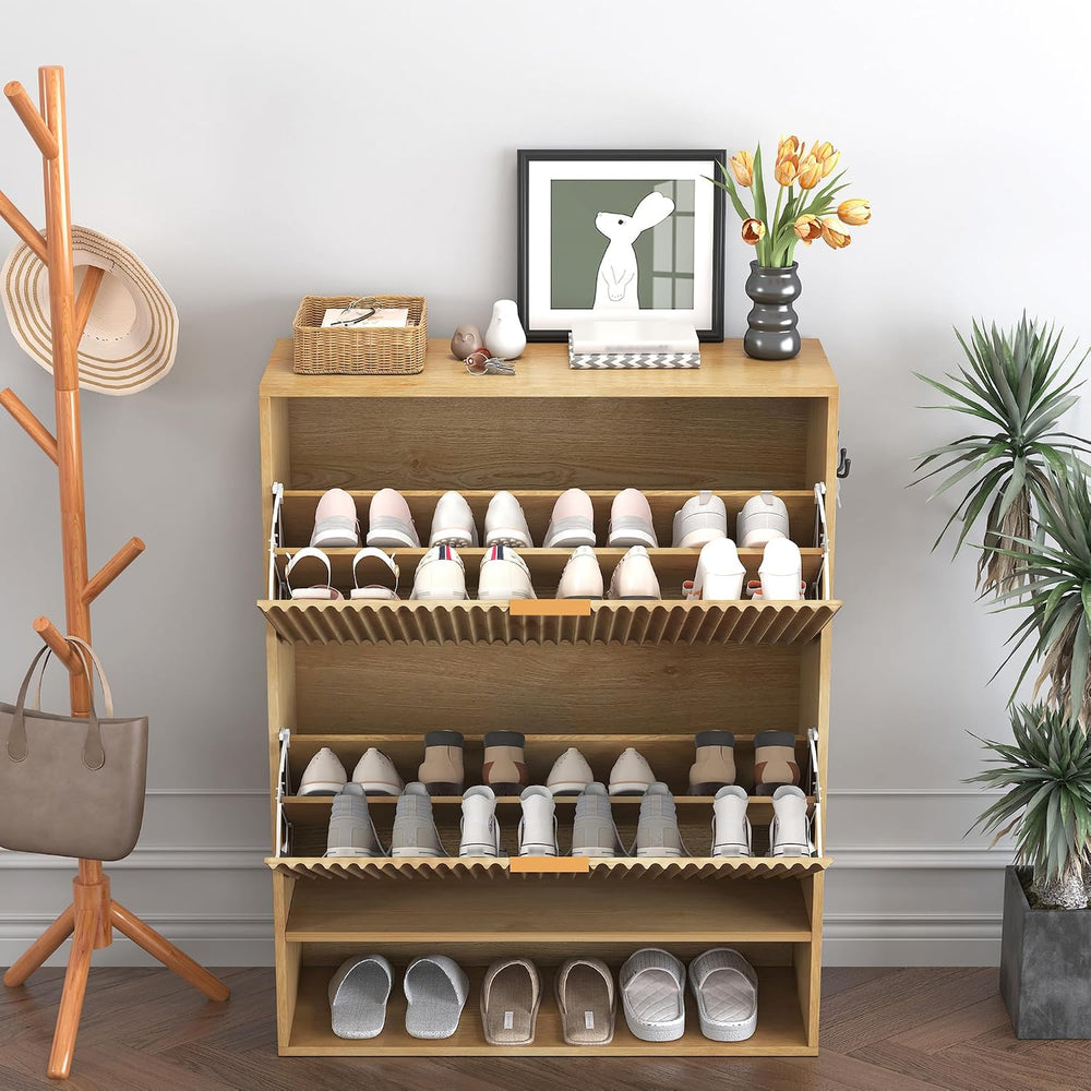 Takywep Fluted Shoe Cabinet for Entryway, Slim Freestanding Shoe Storage with...