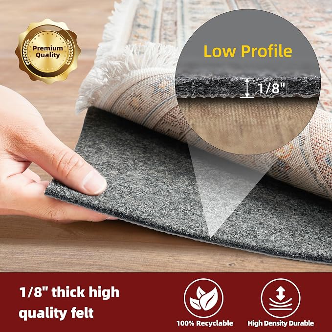 BAGAIL Felt and Natural Rubber Backing Rug Pads 1/8” Thick, 2.5 x 9.5 Ft Non - Image 3