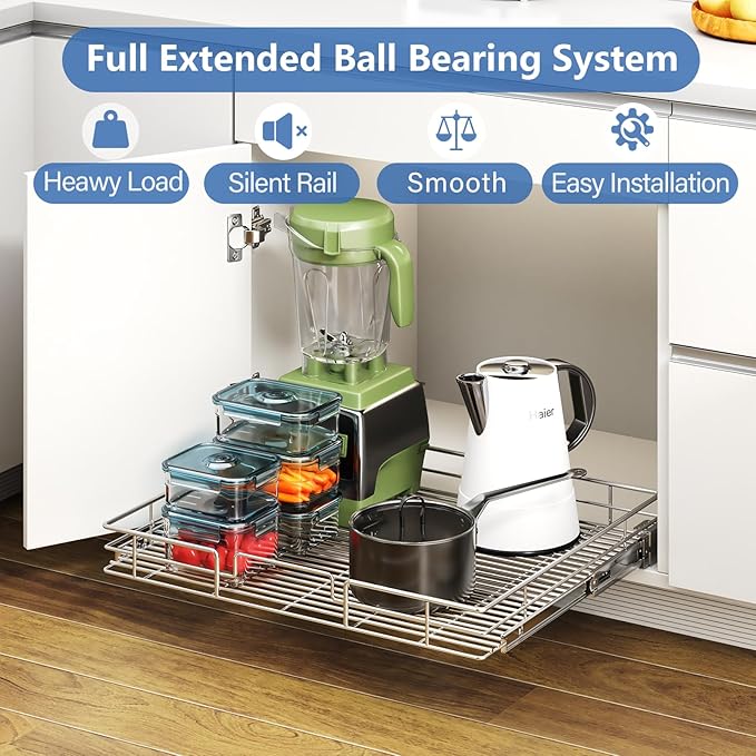 ROOMTEC Pull Out Cabinet Organizer, Slide Out Shelves 31" W x 21" D, Heavy Duty - Image 2