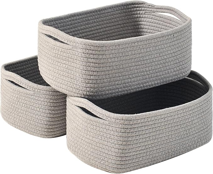 Small Grey Baskets for Organizing, Woven Baskets for Storage, Small Organizer by ICERZCZ