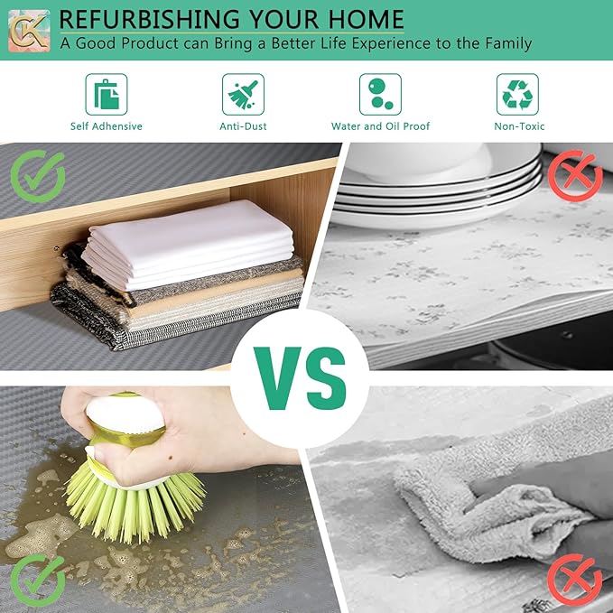 Self-Adhesive Shelf Liner Kitchen Liner, Waterproof Backed Paper Easy Peel and