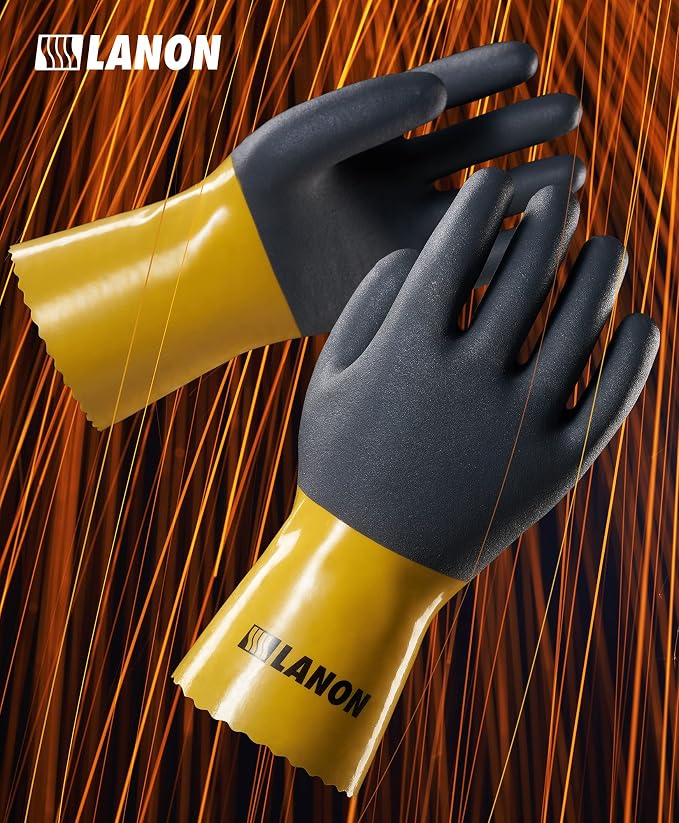 LANON 3 Pairs PVC Chemical Gloves, Thick Rubber Work Gloves, Heavy-Duty - Image 6