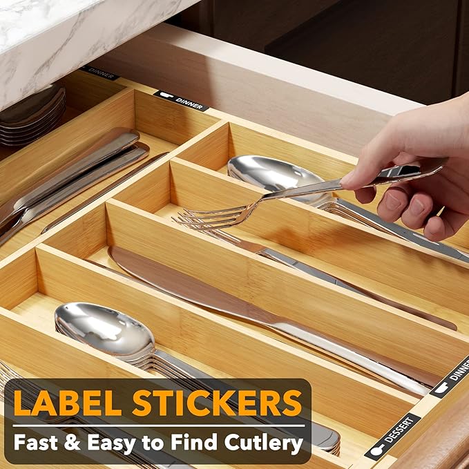 SpaceAid Bamboo Silverware Drawer Organizer - Image 5
