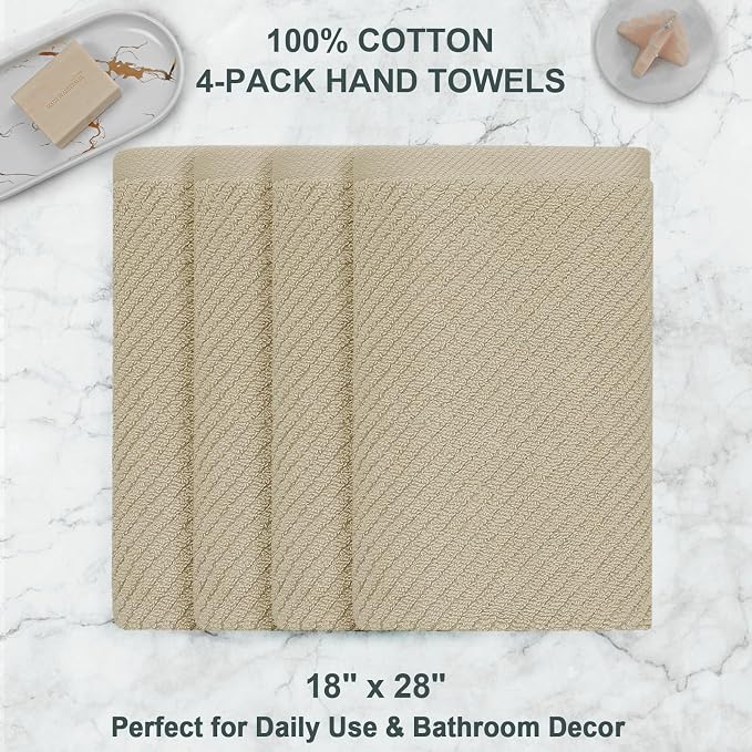 Beige Hand Towels, Hand Towels for Bathroom Set of 4, Large 18"x 28" - Image 4
