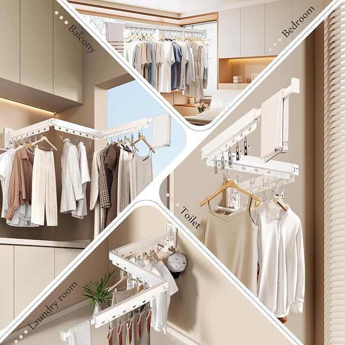 Wall Mounted Collapsible Clothes Drying Rack, Durable Space-Saving Laundry - Image 4