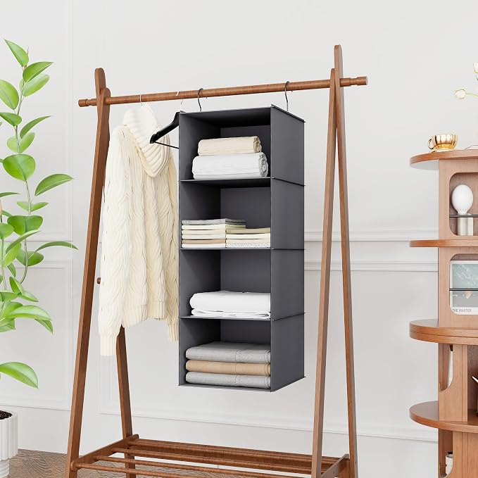 Hanging Closet Organizer, Easy Mount Foldable 4-Shelf Hanging Closet Wardrobe - Image 2