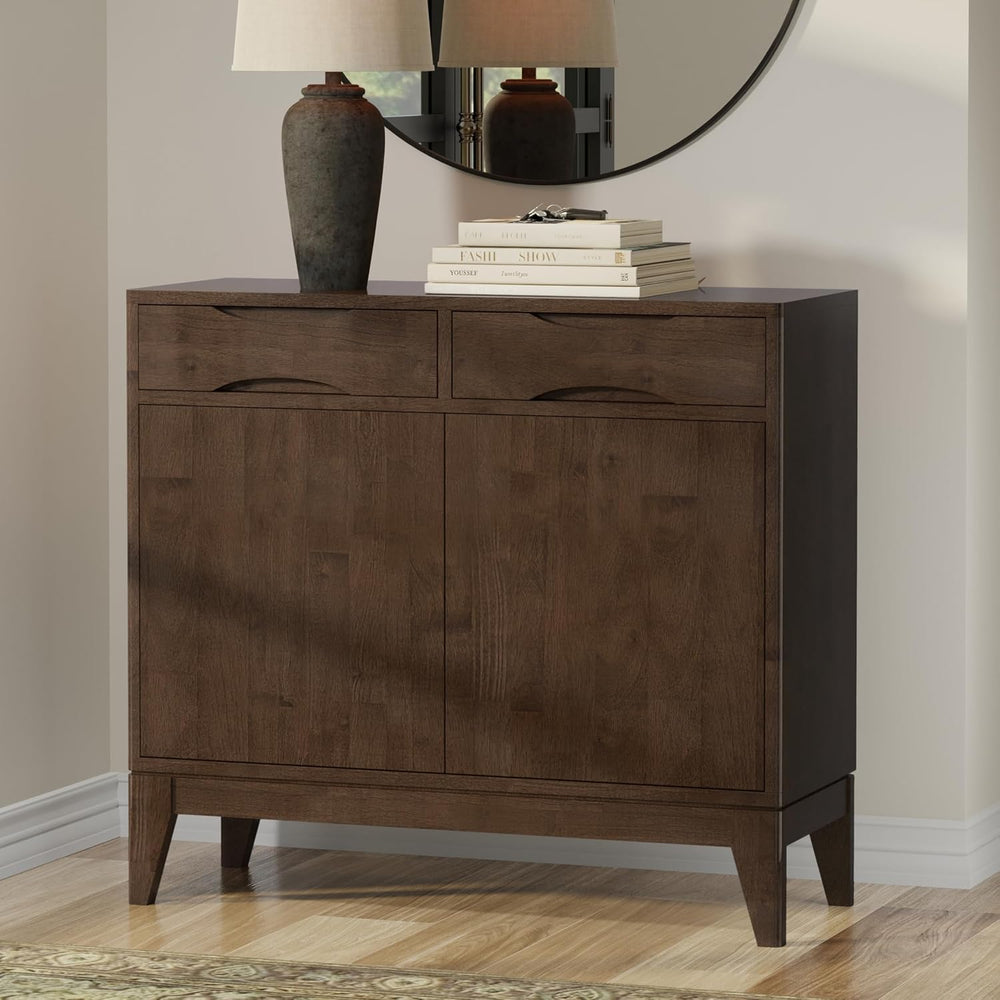 SIMPLIHOME Harper 40" Wide Solid Wood Cabinet in Walnut Brown