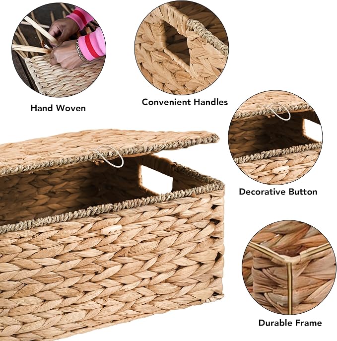 Wicker Storage Baskets with Lids and Handles, Hand Woven Rattan Storage Bins Box - Image 3