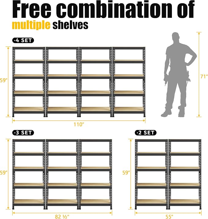 PrimeZone Storage Shelves 3 Pack 5 Tier Adjustable Garage Storage Shelving - Image 8