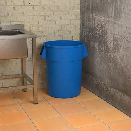 55 Gallon Blue Round Commercial Trash Can - Image 4