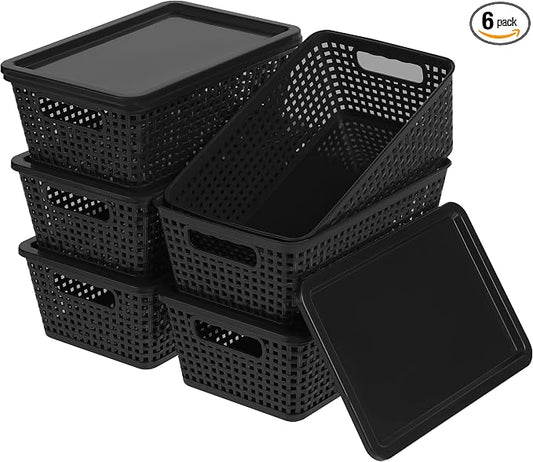 Plastic Storage Baskets With Lid, Storage Bins by Unknown