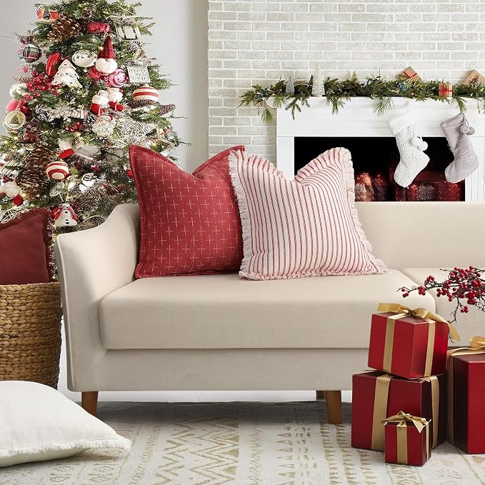 ZWJD Christmas Pillow Covers 16x16 Set of 2 Soft Polyester Textured Pillows - Image 5