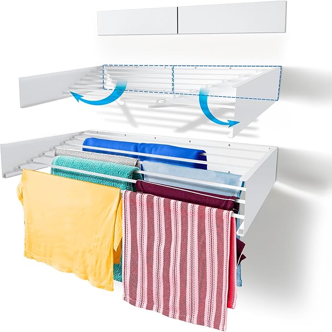Step Up Laundry Drying Rack, Wall Mounted, Retractable Clothes Drying Rack by StepUpDryingRacks