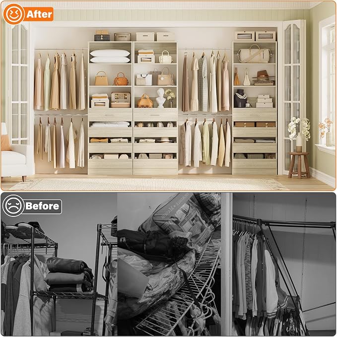 Aheaplus Closet System with 12 Drawers, 8.5-11.5Ft Wood Closet Organizer System - Image 6