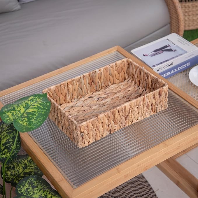 Handwoven Wicker Storage Baskets Set, Natural water hyacinth & Iron Frame | - Image 6