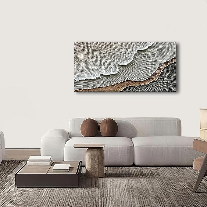 NANKAI Thick Texture Abstract Oil Painting Hand-Painted Beach Wave Landscape - Image 5