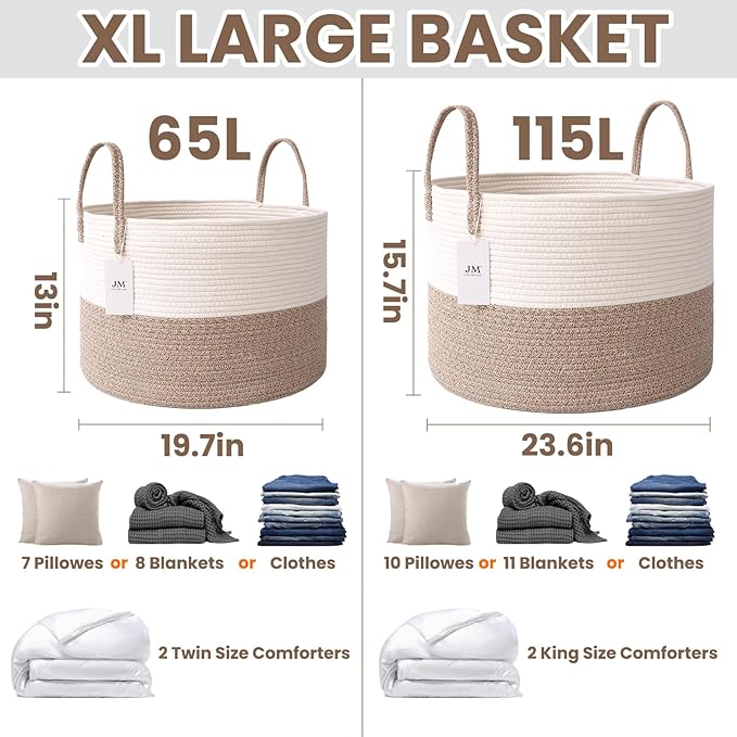 Woven Blanket Basket, 65L Large Rope Storage Bin - Image 2