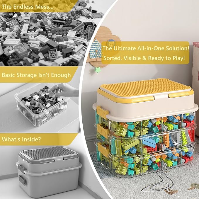 Toy Storage Organizer Box with Handle, Stackable Building Block Toy Box with - Image 4