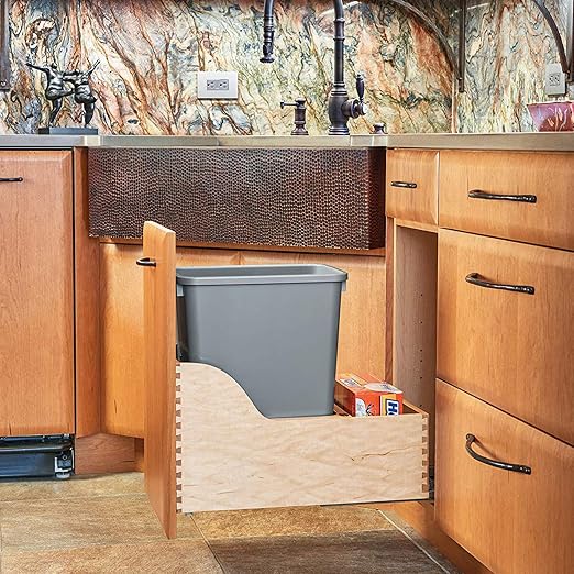 Rev-A-Shelf Pullout Trash Can for Kitchen Cabinet, Single 35 Qt Bin - Image 7