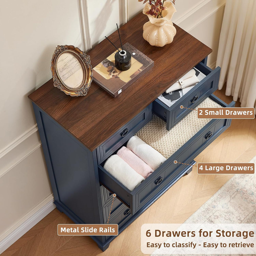Joaxswe Farmhouse 6 Drawer Dresser for Bedroom Set of 2, 41" Tall Small ...