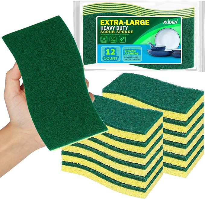 AIDEA XL Scrub Sponges Heavy Duty 12Count, Sponges by AIDEAHOME