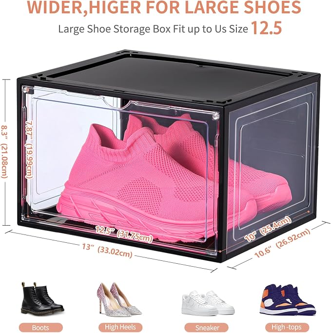 12 Pack Black Shoe Boxes Stackable, Large Shoe Storage Organizer - Image 2