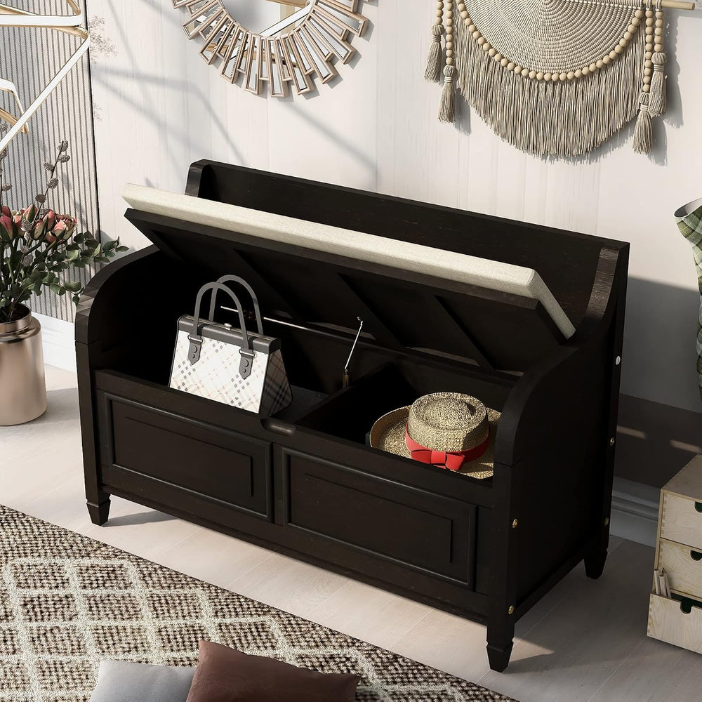 P PURLOVE 42 Inch Rustic Style Storage Bench with Safety Hinge,Solid Wood Ent...