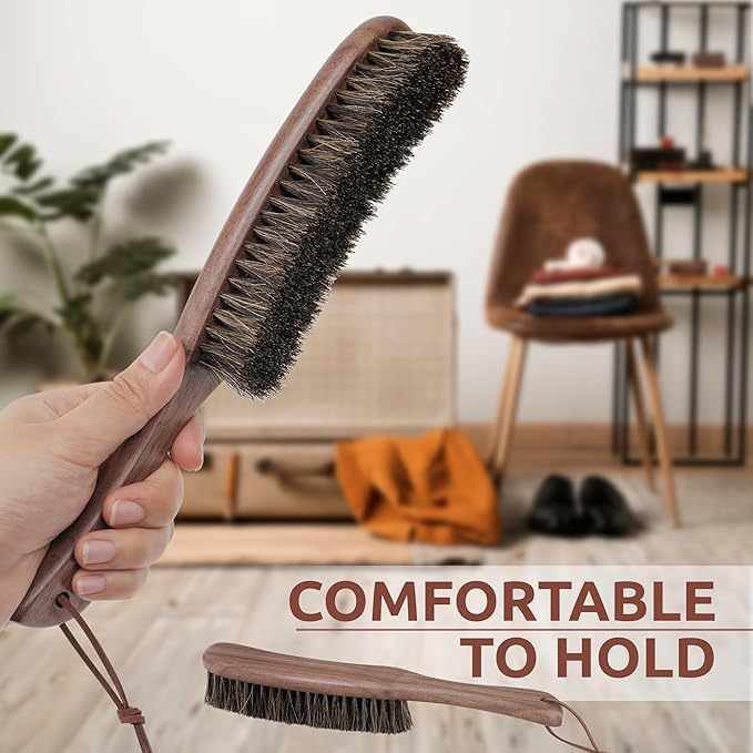 Lint Brush for Clothes with 100% Soft Horse Hair Bristle, Large Walnut Wood - Image 4