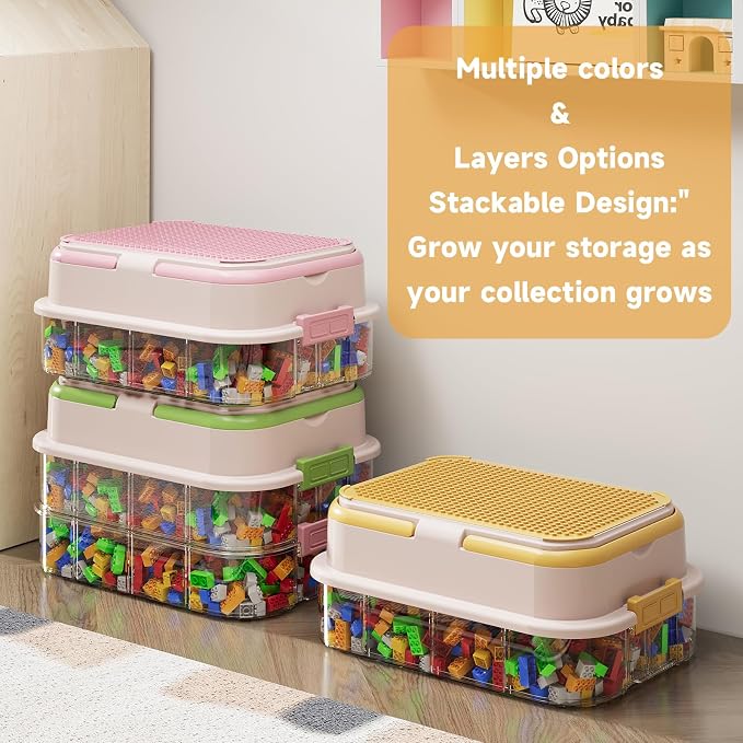 Toy Storage Organizer Box with Handle, Stackable Building Block Toy Box with - Image 6