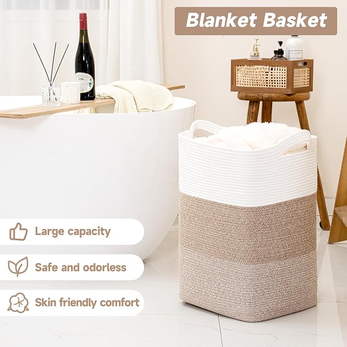 CLHMILY&Z 95L Laundry Basket Rectangular Brown Rope - Image 2