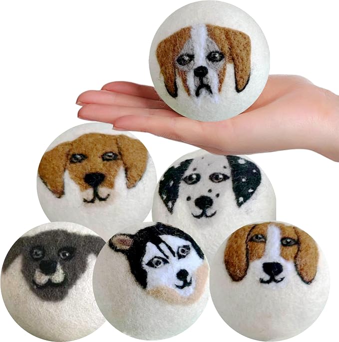 Wool Dryer Balls Organic Premium | Handcrafted Puppy Dog Face Design | 6 Balls by gardma