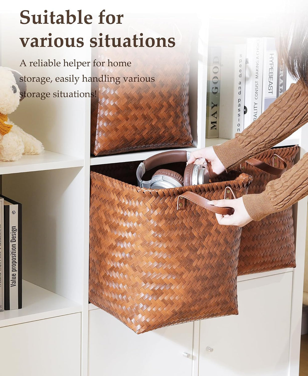 13x13x13 Large Woven Wicker Storage Basket Laundry Hamper 4 Pack