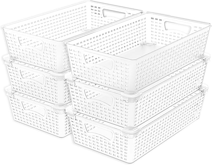 Simple Houseware Stackable Plastic Woven Basket Organizer, 6 Pack, 14.5" x 8.5" by SimpleHouseware