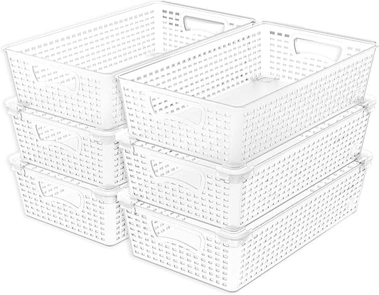 Simple Houseware Stackable Plastic Woven Basket Organizer, 6 Pack, 14.5" x 8.5" by SimpleHouseware