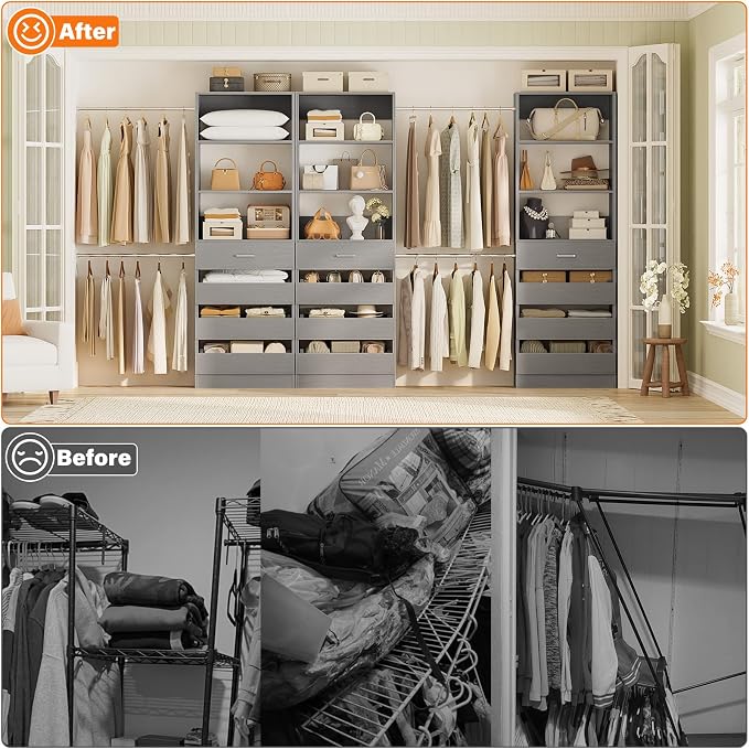 Aheaplus Closet System with 12 Drawers, 8.5-11.5Ft Wood Closet Organizer System - Image 6