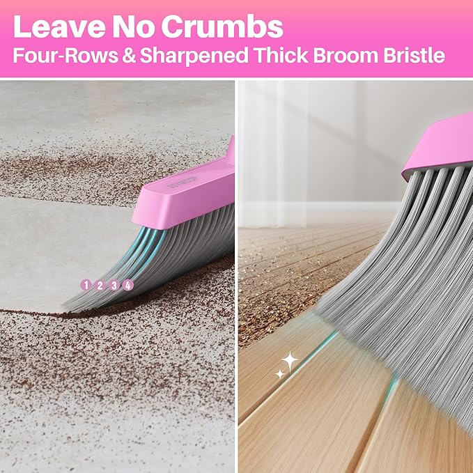 JOYMOOP Pink Broom and Dustpan Set, Upright Angle - Image 5