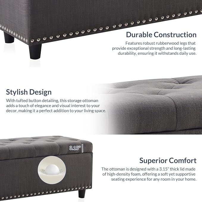 BELLEZE 47" Storage Ottoman, Storage Bench - Image 8