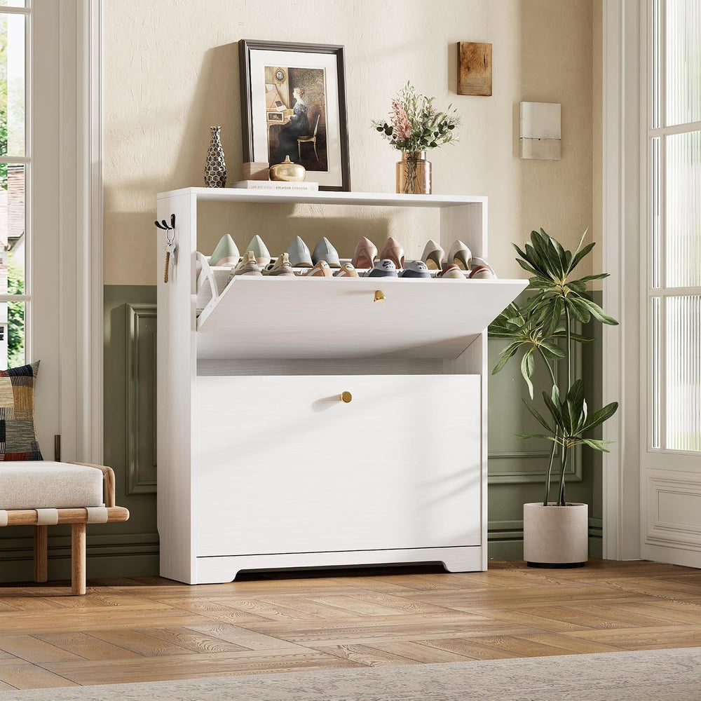 Nicetree Shoe Cabinet with 2 Flip Drawers, Narrow Shoe Organizer Cabinet, Fre...