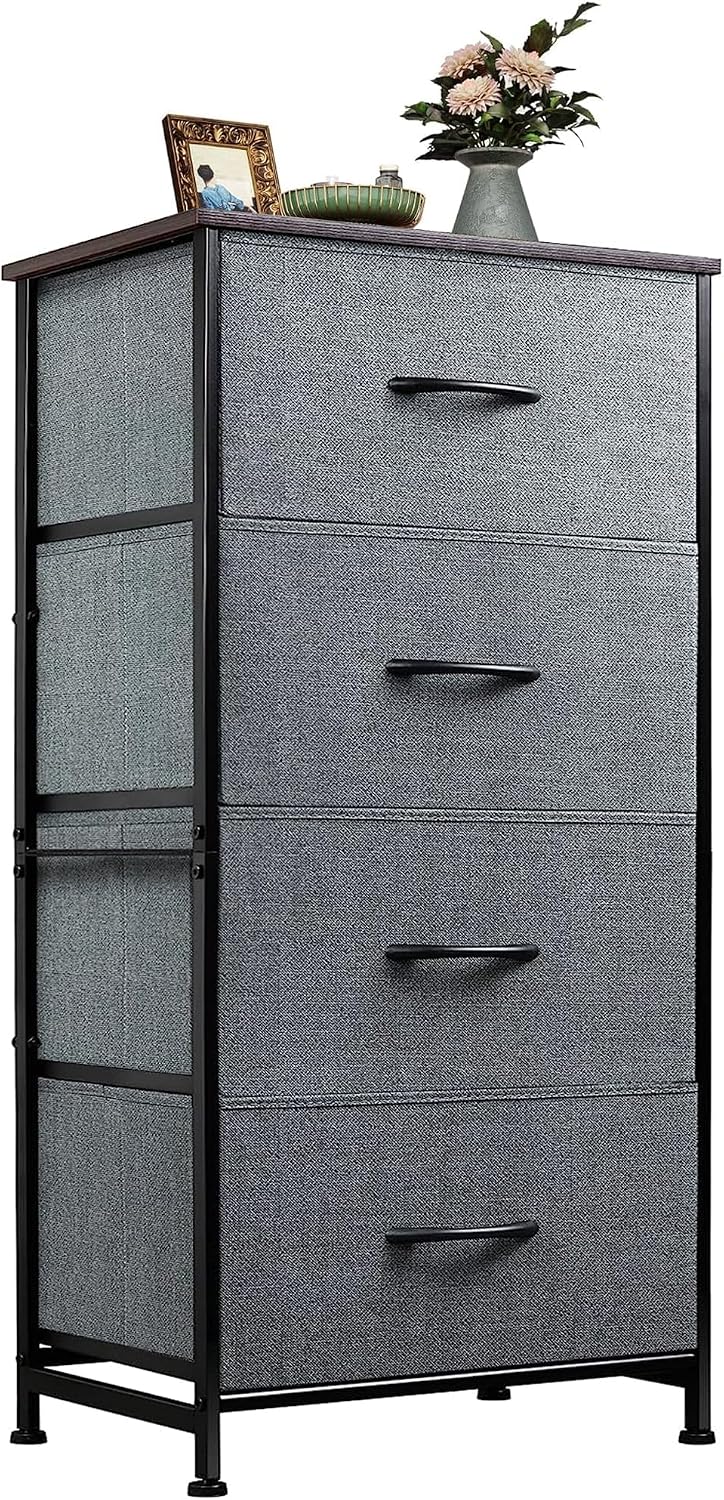 WLIVE Small Dresser Nightstand for Bedroom, 4 Drawers, Dark Grey