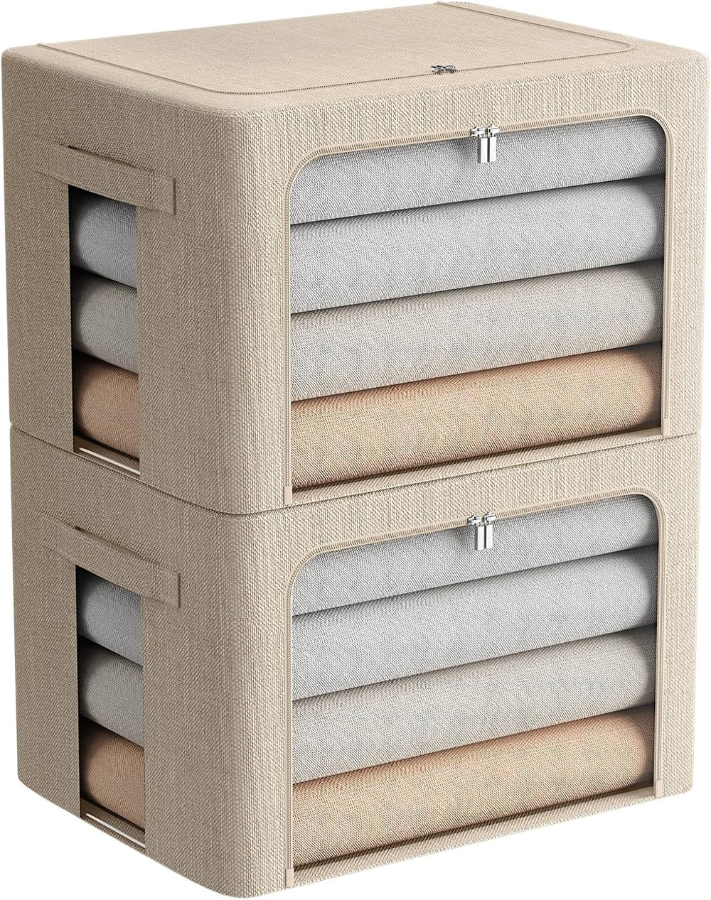 FHSQX 2 Pack Clear Window Storage Bins - Large Stackable Linen Fabric Storage...