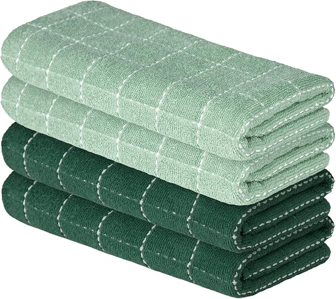 Artoid Mode Checkered Designed Cotton Dark Green Terry Kitchen Dish Towels by ArtoidMode
