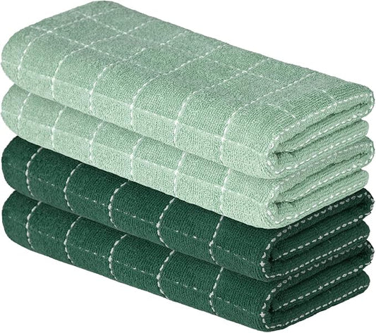 Artoid Mode Checkered Designed Cotton Dark Green Terry Kitchen Dish Towels by ArtoidMode