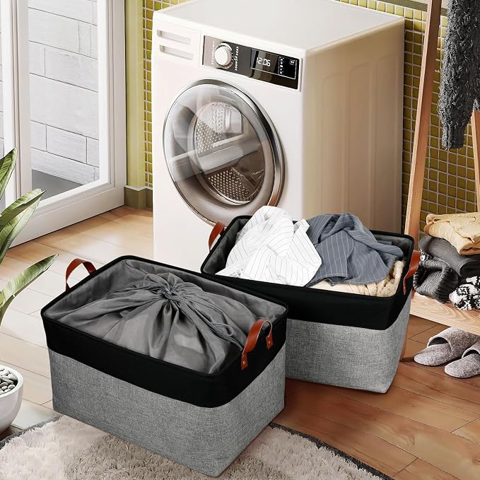 DULLEMELO Extra Large Canvas Fabric Storage Basket, 70L Foldable Closet Storage